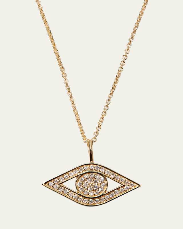 14k Yellow Gold Small Diamond Evil Eye Necklace